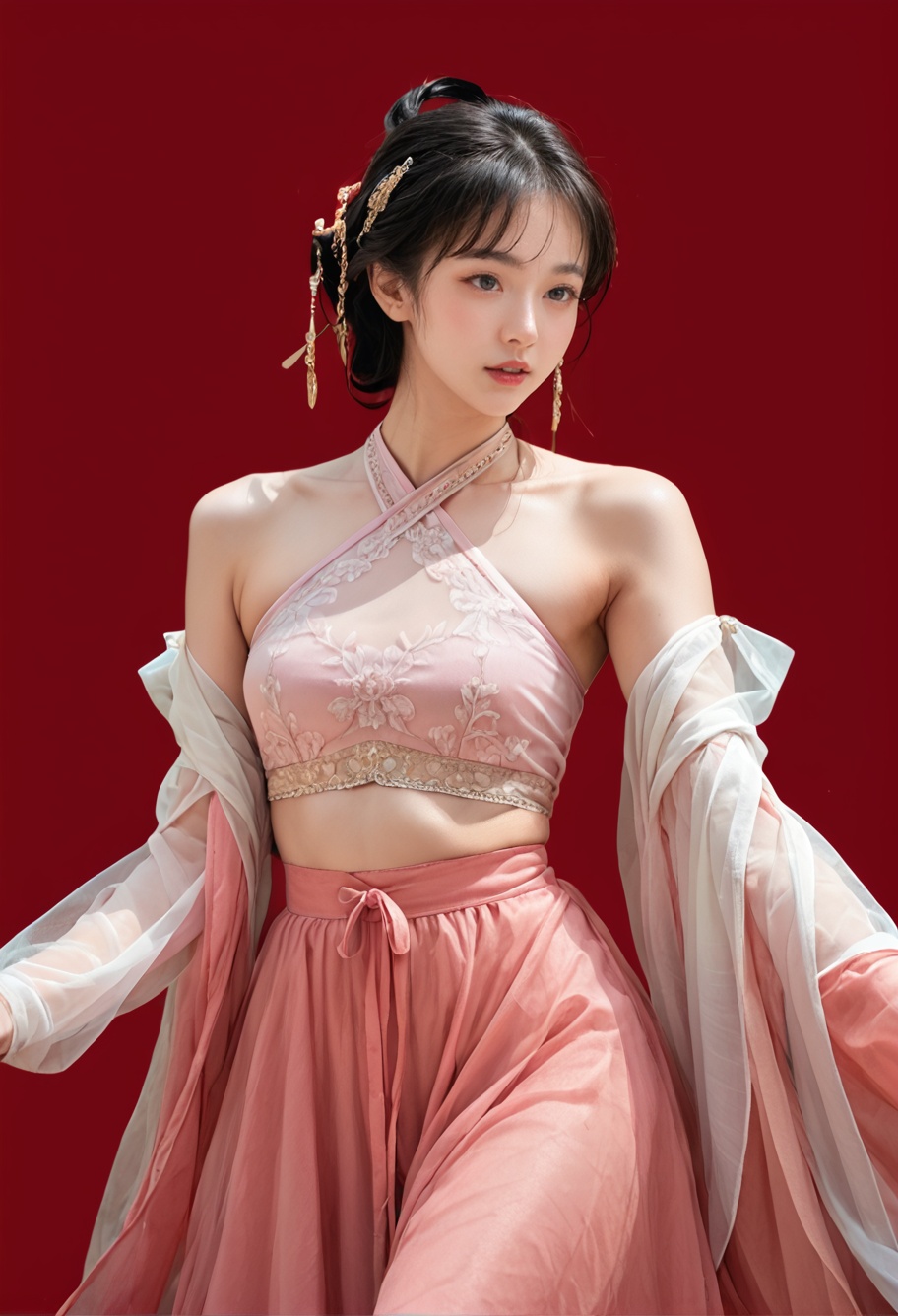 red background,  1girl,  solo on Tensor.Art