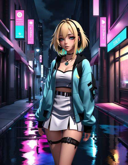 a failed vtuber working the streets,  night district,  hyperrealistic on Tensor.Art