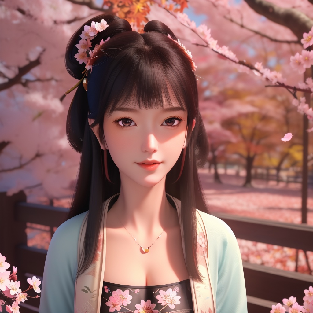 <lora:765-DA-金吾卫-刘小芷:0.8>, (,1girl, ,best quality, ),looking at viewer,  ,ultra detailed 8k cg,ultra detailed background,ultra realistic 8k cg, ,masterpiece, (( , )),, ,science fiction,mole, ultra realistic 8k cg, ,    ,(,cherry blossoms, autumn leaves,perfect cherry blossom,   ), (cleavage),,