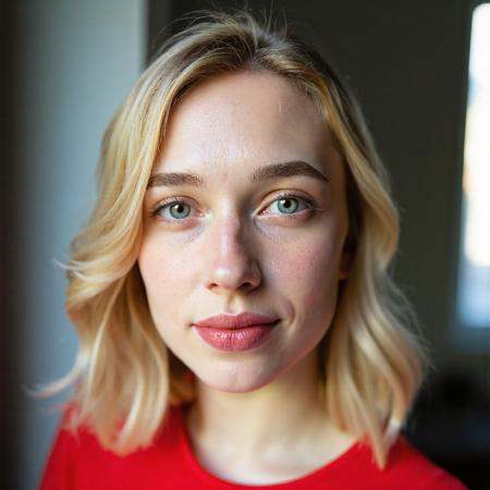 RAW photo,  a candid full body portrait of a beautiful blonde woman wearing a (red shirt),  8k uhd on Tensor.Art
