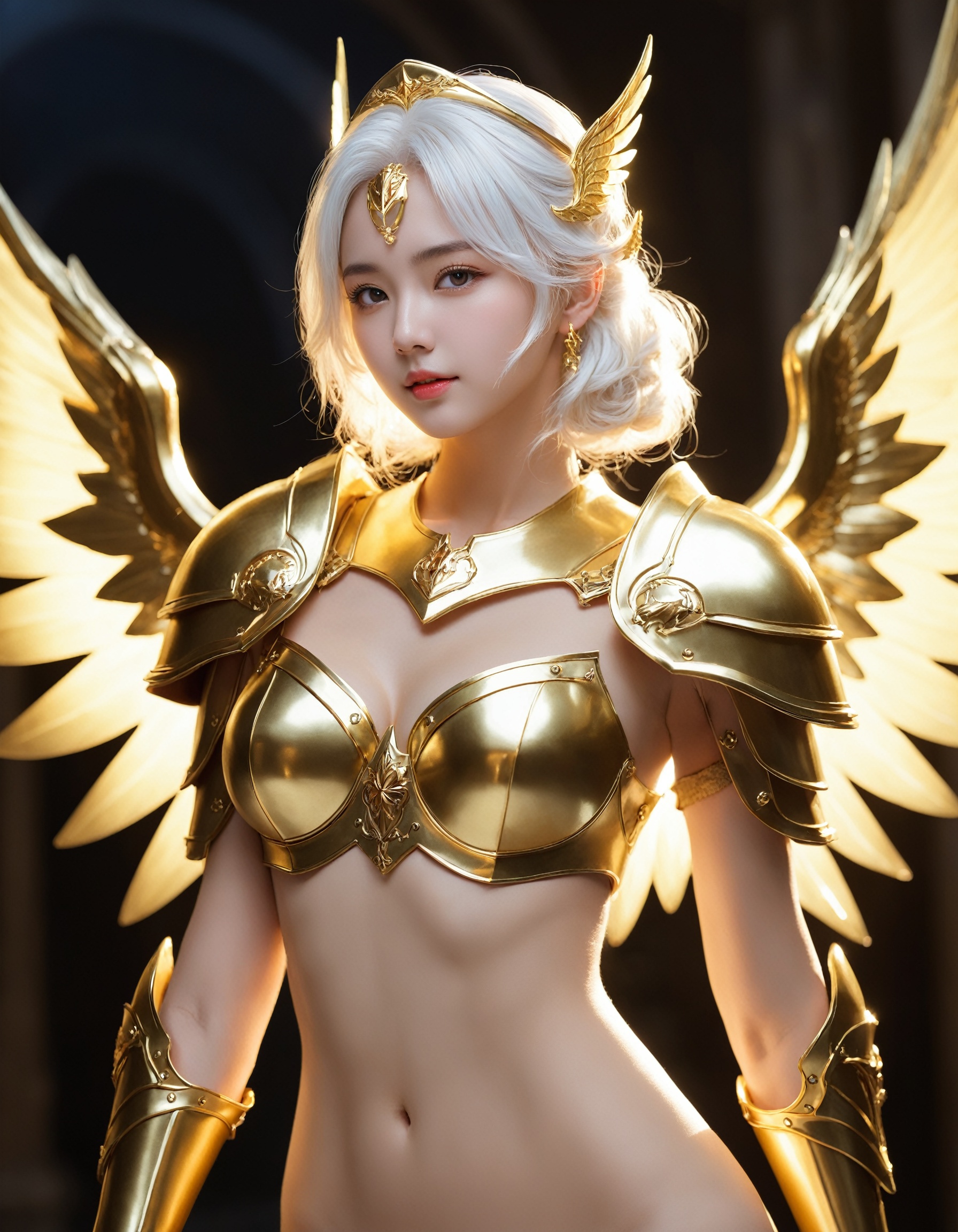 (a cute girl,  22 years old),  nude. golden armor on Tensor.Art