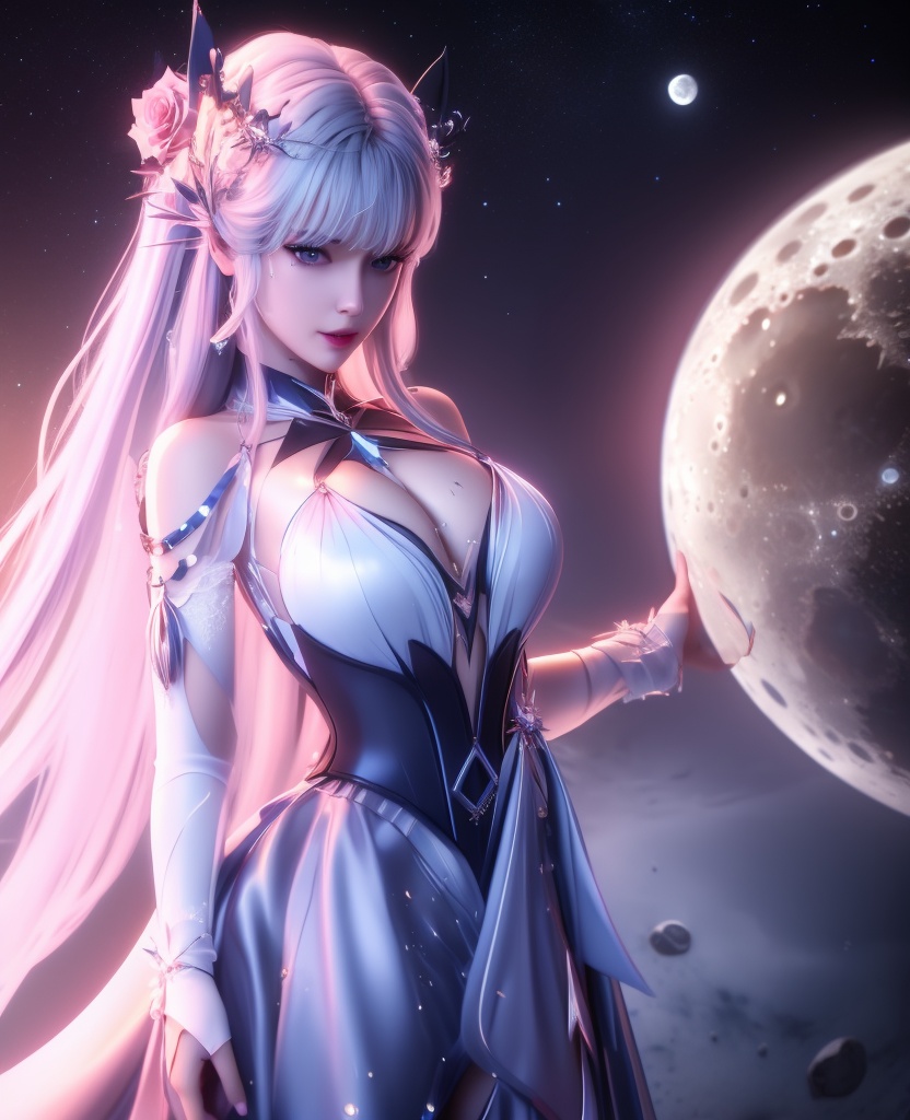 <lora:587-DA-神印王座-圣采儿-觉醒:0.8>(,1girl, ,best quality, ),looking at viewer,masterpiece, (( , )),, realistic,science fiction,mole, ultra realistic 8k cg, full moon,  rose,(cleavage), (),