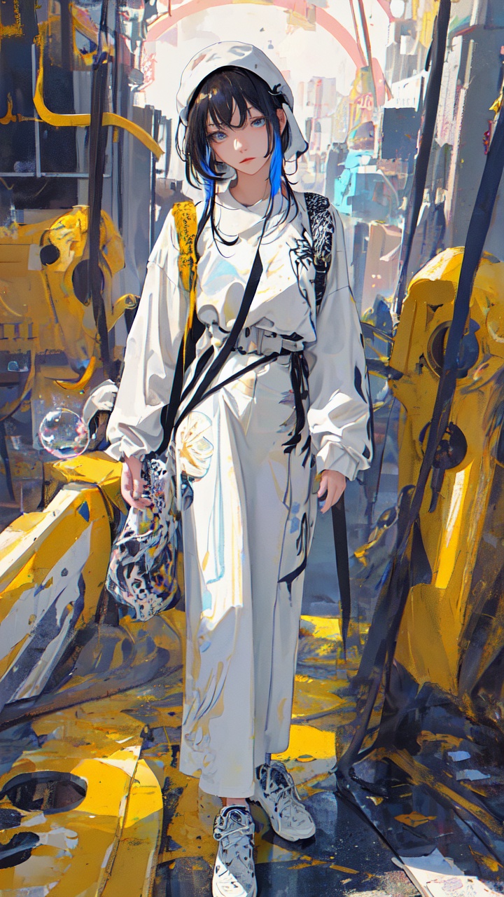 (masterpiece), (best quality), (ultra detailed),(disheveled hair),(illustration), (1girl), (Fashionable clothing), standing,Fashion model,looking at viewer, (interview), (simple background),beautiful detailed eyes,delicate beautiful face,Floating,(high saturation),(colorful splashes),colorful bubble,(shining),focus on face,