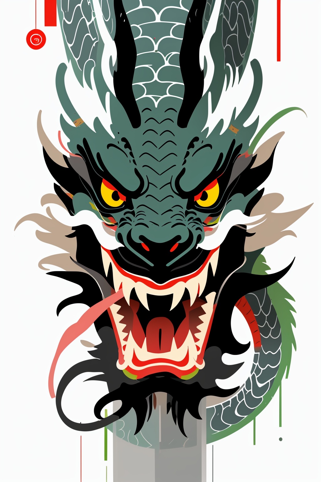 hcml,solo,open mouth,yellow eyes,teeth,no humans,fangs,whiskers,eastern dragon, <lora:幻彩墨龙-000008:0.8>