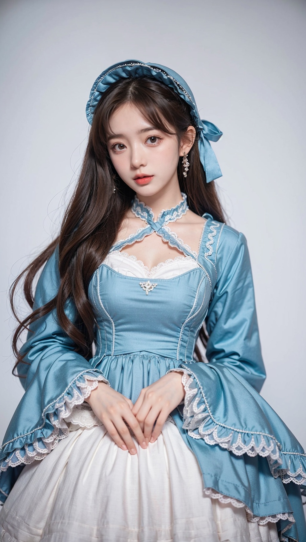 1girl, lolita fashion, blue dress,wide sleeves , <lora:YG公主洛丽塔2:0.75>,