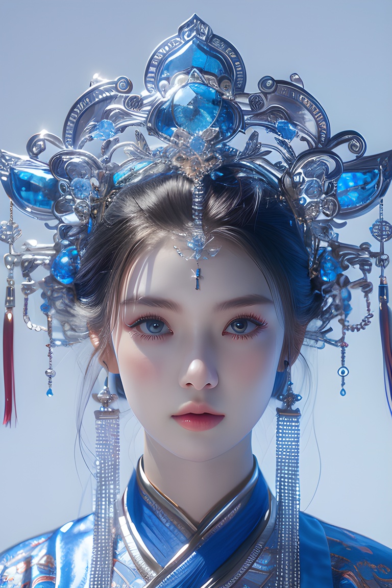 1beauty,colorful,neon lights,Cyberpunk beauty,artist name,bangs,blue eyes, closed mouth ,earrings ,eyelashes ,face, glowing ,gradient, gradient background ,hair ornament ,hair stick ,halo ,jewelry ,lips ,long hair, looking at viewer ,makeup ,mascara, portrait ,simple background ,solo, tassel ,upper body ,cyberpunk ,3d, neon light ,Bagua ,Tai Chi ,future technology, glow, glow effect ,high detail, best quality ,Tang Dynasty clothing ,hanfu , <lora:20240218-1708234260649:0.7>, <lora:lora_美女大胸写实:0.4>, <lora:meinv123:0.6>
