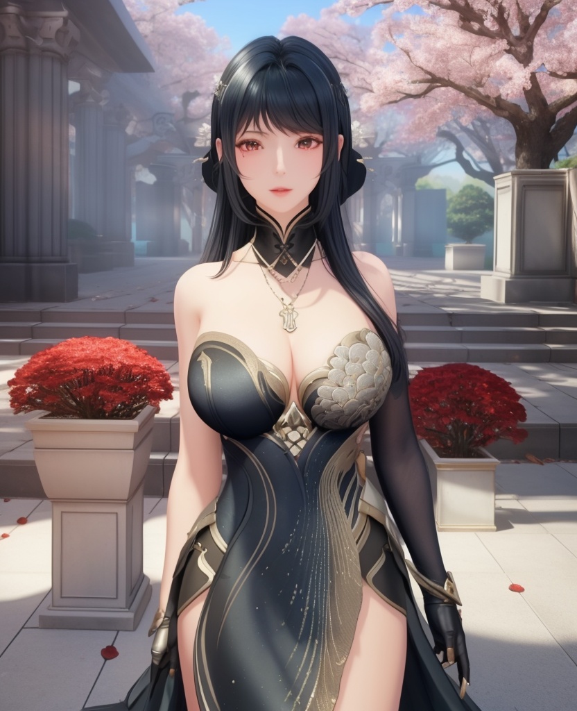 <lora:610-DA-战双帕弥什-含英·檀心:0.8>(,1girl, ,best quality, ),looking at viewer,  ultra detailed background,ultra realistic 8k cg,ultra detailed 8k cg,masterpiece,upper body,  (( , )),, ,science fiction,mole, ultra realistic 8k cg, ,    ,outdoors, sun,sunlight, cherry blossoms,      (cleavage), (),