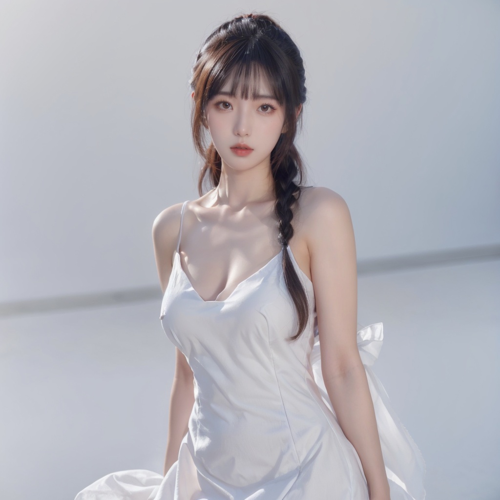 1girl, fishtaildress,,big breasts, looking at viewer, simple background,<lora:20231109-1699510907344:0.6>