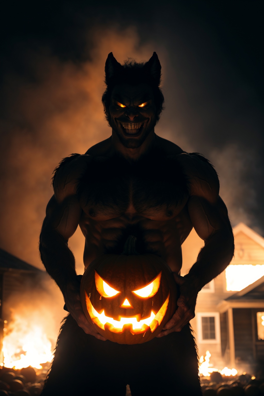 wide shot,  ,  evil pumpkin face on Tensor.Art