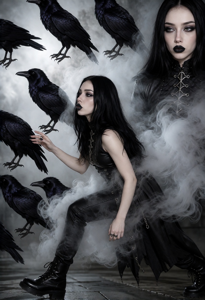 RavenX,  long jet-black hair with a clean center part,  smooth straight lengths on Tensor.Art