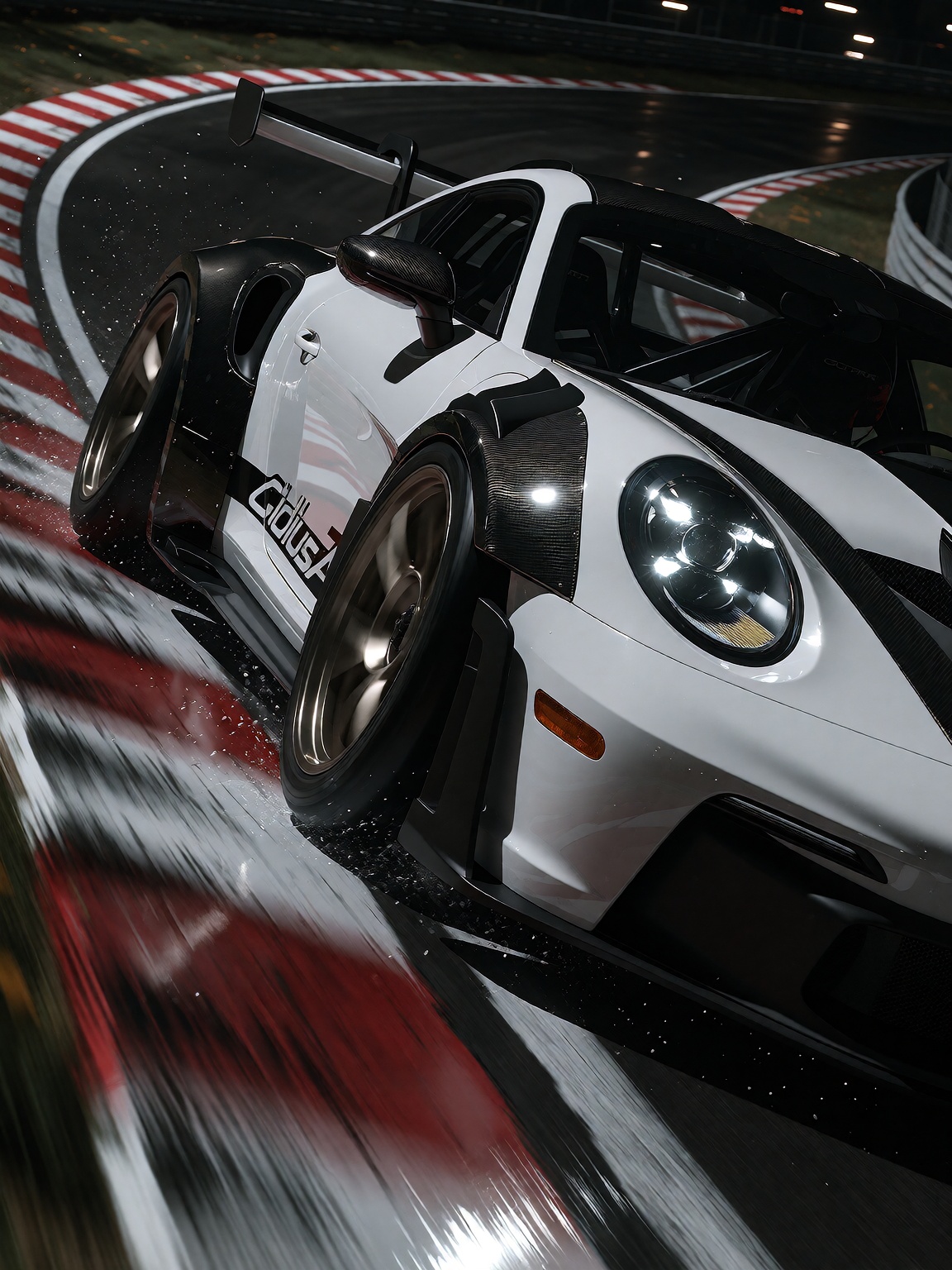 zidiusArt. Cinematic ultra-high-resolution shot of a Porsche 911 gt3 rs. The Porscheis finished in high-gloss white paint,...