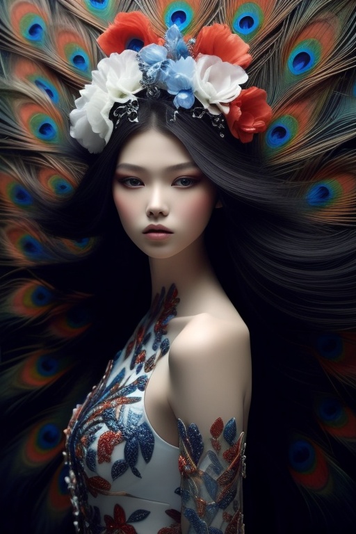 A girl, Half Body portrait, Solo, peacock