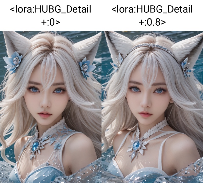 masterpiece,best quality,official art,extremelydetailed cg 8k wallpaper,(flying petals)(detailed ice),crystalstexture skin,coldexpression,((fox ears)),white hair,longhair,messy hair,blue eye,looking at viewer,extremely delicate andbeautiful,water,((beautydetailed eye)),highlydetailed,cinematiclighting,((beautiful face),fine water surface, (originalfigure painting), ultra-detailed, incrediblydetailed, (an extremelydelicate and beautiful),beautiful detailed eyes,HUBG_Beauty_Girl, HUBG_Mecha_Armor, <lora:HUBG_Detail +:0>  <lora:HUBG_MEINIANG SDXL v1.0:0.8> <lora:HUBG_Mecha_Armor SDXL v1.0:0.8>
