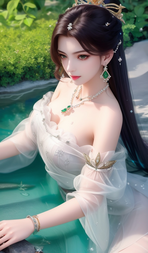 (,1girl, ,best quality, ),looking at viewer, <lora:381-DA-武动乾坤-绫清竹-新模:0.8> ,, ,masterpiece, ((((1girl, solo, , ,solo focus, lying on water, )))) (()), (), ,ultra realistic 8k cg, flawless, clean, masterpiece, professional artwork, famous artwork, (( , )),, dreamlike, unreal, science fiction, luxury, jewelry, diamond, gold, pearl, gem, sapphire, ruby, emerald, intricate detail, delicate pattern, charming, alluring, seductive, erotic, enchanting, hair ornament, necklace, earrings, bracelet, armlet,halo,(()),, (),