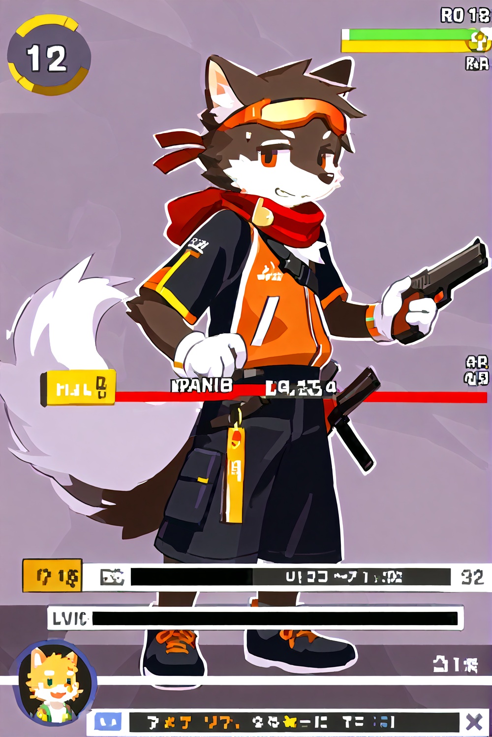 furry,1boy,random action,game ui,status_bar,<lora:electronic game style（涂鸦工坊α）:0.6>,
