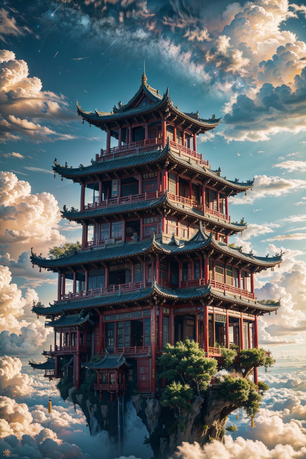 (masterpiece:1.2),best quality,highres,extremely detailed CG,perfect lighting,8k wallpaper,photograph,photorealistic,chinese architecture,fantasy,sky,<lora:FF_20240110192137-000007:0.7>,