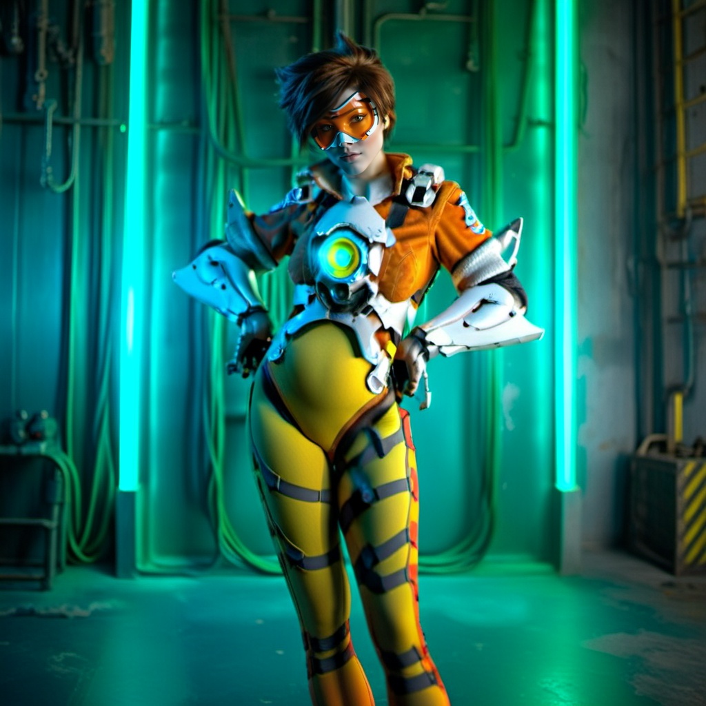 cinematic photo a woman with an orange glassmask holding guns in a futuristic cyberpunk background,  neon lights . 35mm ph...