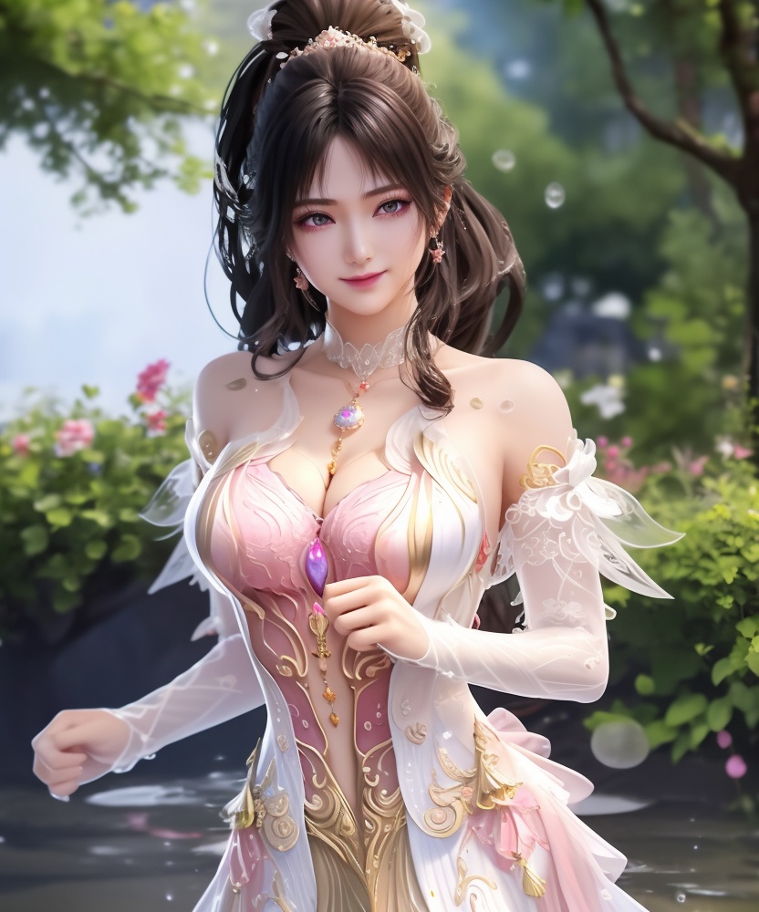 (,1girl, ,best quality, ),looking at viewer, <lora:454-DA-永劫无间-斗罗大陆-小舞:0.8> ,, ,masterpiece, (( , )),,ultra realistic 8k cg, ,      ,building, bare_shoulders,cleavage cutout, eyelashes,magic,hydrokinesis,sweat, wet, rain, ,       (cleavage), (),