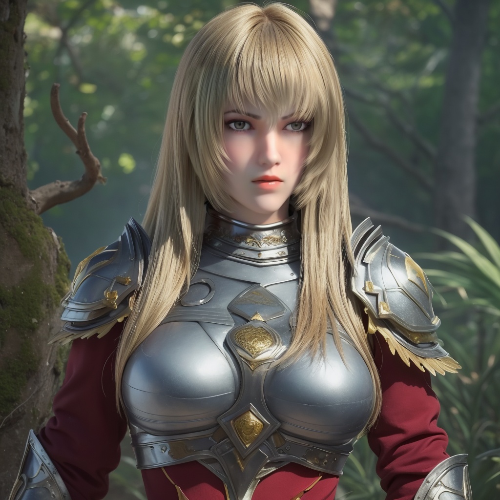 ultra realistic 8k cg,(reality, truth),picture-perfect face,perfect face,beautiful face,perfect artwork,masterpiece,fantasy,detailed background,lifelike,perfect female body,curvy body,skindentation:1.3,glowing eyes,intricate detail,delicate pattern,looking at viewer,cowboy shot,sexy,1girl, black gloves, , blurred background, brown eyes, closed mouth, fingerless gloves, full body, lips, long hair, medium breasts, reality, solo,,  <lora:TianShiYan-000006:0.9> (blond),Armor, (Clothes: 1.5)