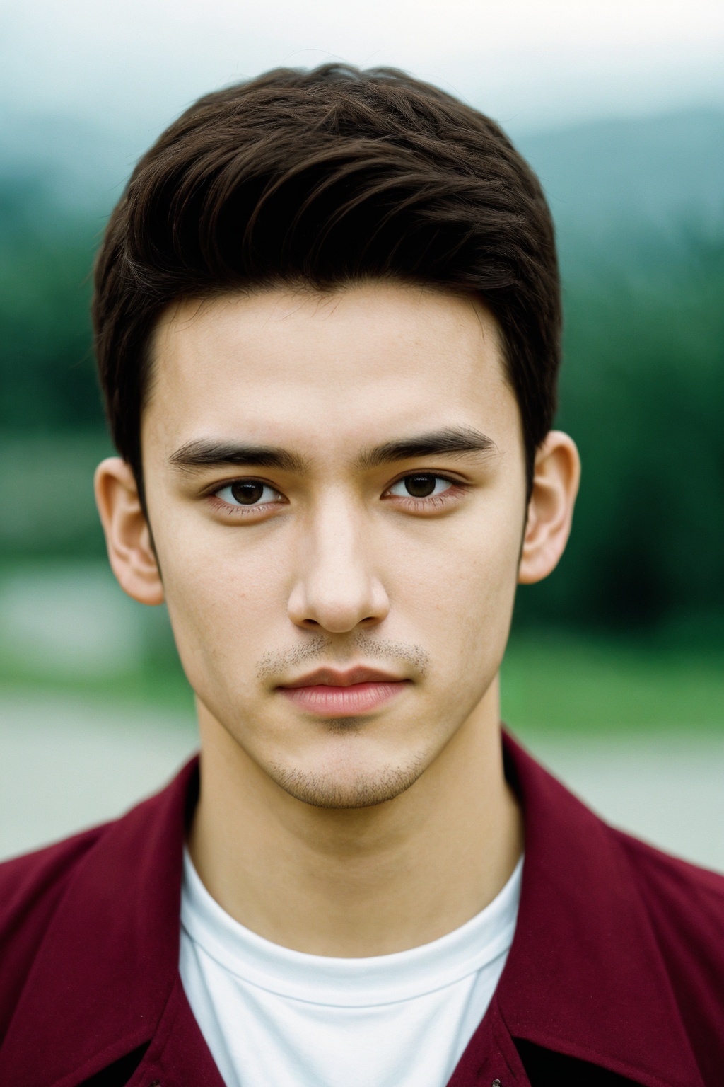 boy, solo, realistic, photorealistic, film grain, realistic, (smirk:0.3), looking at viewer, upper body,
