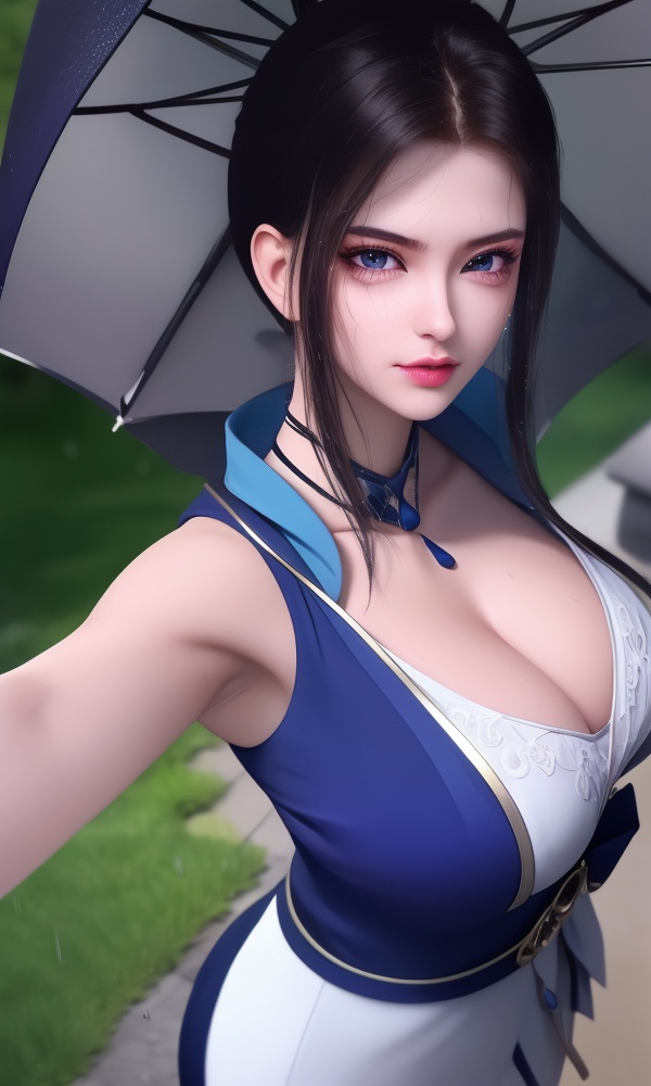 (,1girl, ,best quality, ),looking at viewer, <lora:432-DA-少年歌行-陈飞瑶:0.8> ,, ,masterpiece, (( , )),,ultra realistic 8k cg, ,      ,building, bare_shoulders,cleavage cutout, eyelashes,magic,hydrokinesis,sweat, wet, rain, ,       (cleavage), (),