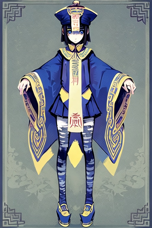 1girl,wsjs,jiangshi,chinese zombie,yellow paper,spell,full body, 