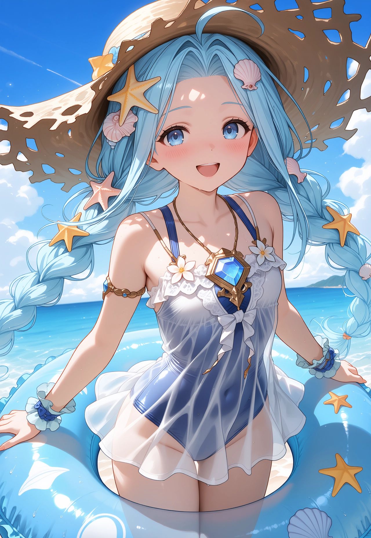 beach,  on innertube,  blue sky on Tensor.Art