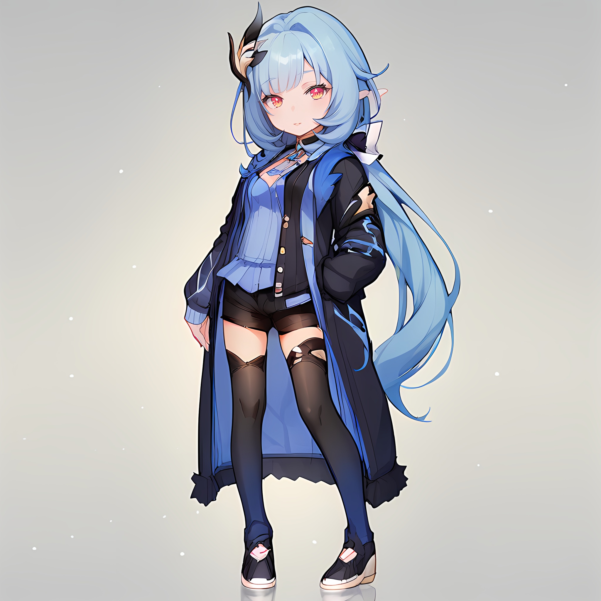 score_9,score_8_up,score_7_up,source_anime,BHqinshi,<lora:BHqinshi-V13:0.8>,hair ornament,blue hair,cardigan,front view,full body,