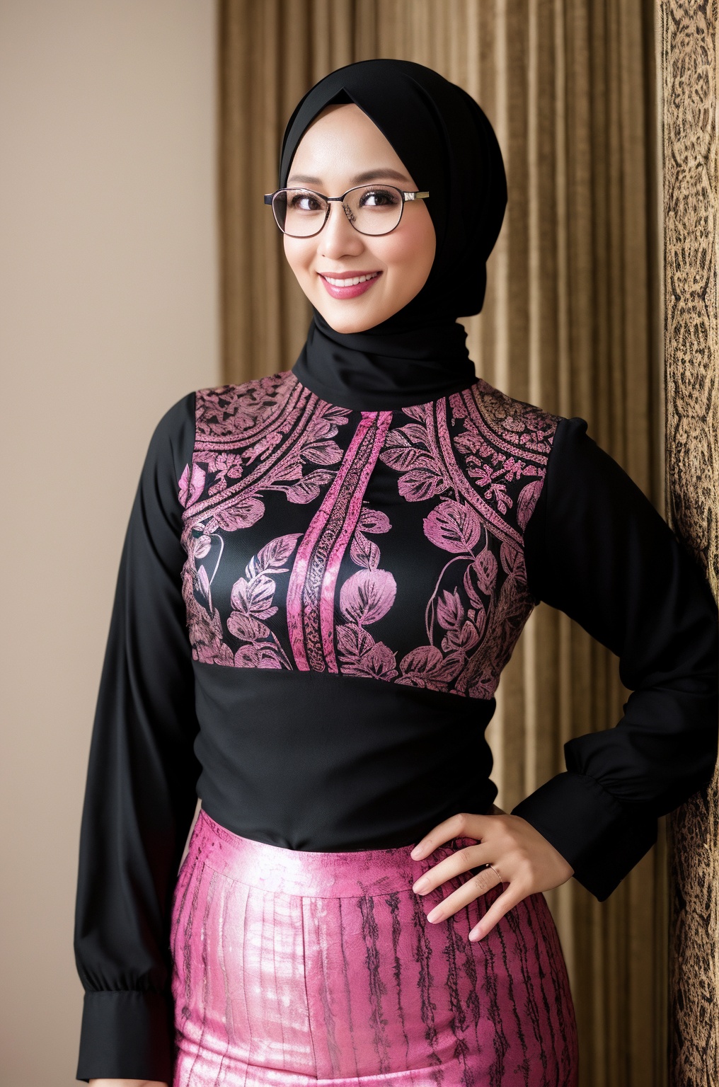 1girl,  javabatik,  pink and black batik on Tensor.Art