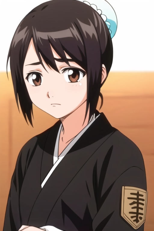 Chusen peach,1girl,bangs,black hair,black kimono,chinese clothes,hair bun,japanese clothes,long sleeves,looking at viewer,simple background,solo,upper body,white background,simple background,,<lora:1f38ae1303ae544ff5d4fccd0ea75211da44d5aa5ec14b4ba14f5e6916c4326e:0.7>,Chusen peach