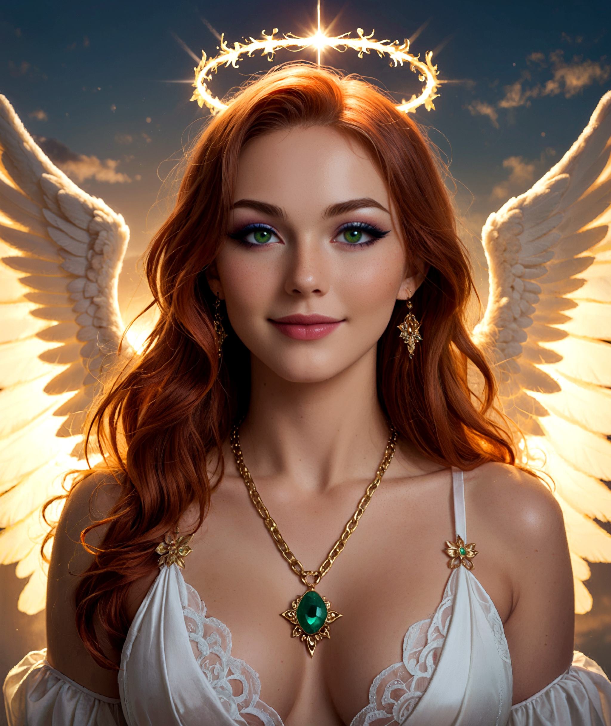 Craft a digital portrait of a young woman with a fantasy-like,  ethereal quality. The subject has vibrant,  shoulder-lengt...