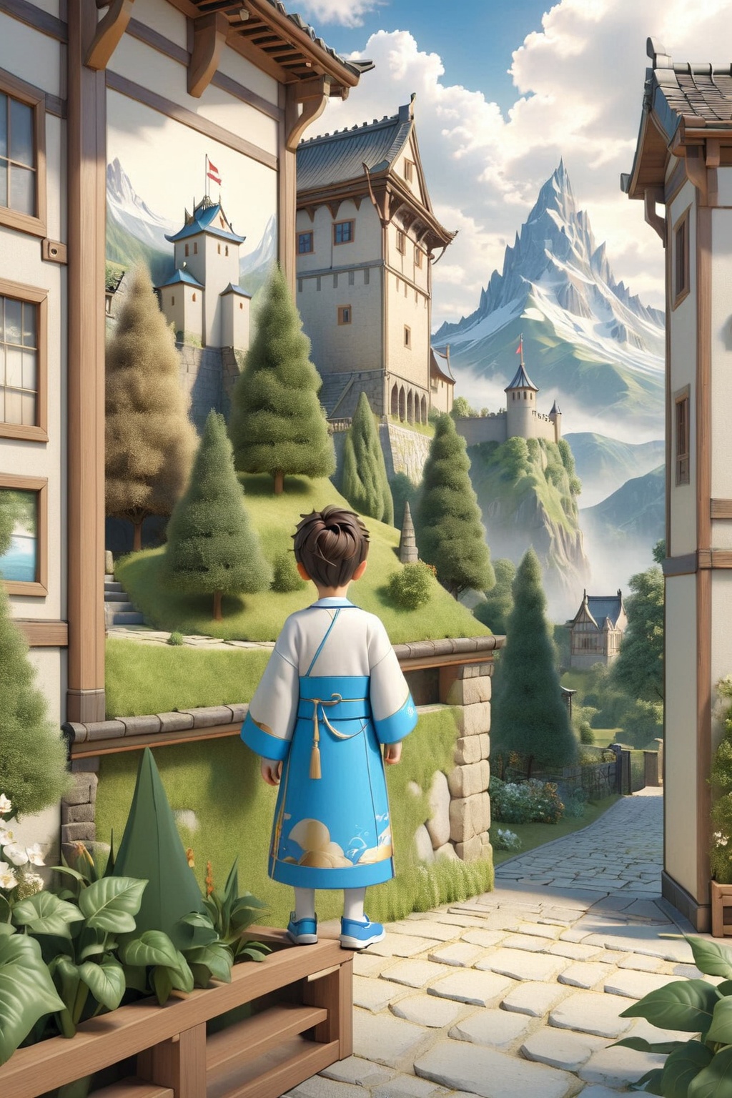 1boy,(full body:1.2),in front of a castle,detailed,<lora:20240610-1718004651674:0.9>,3dct,