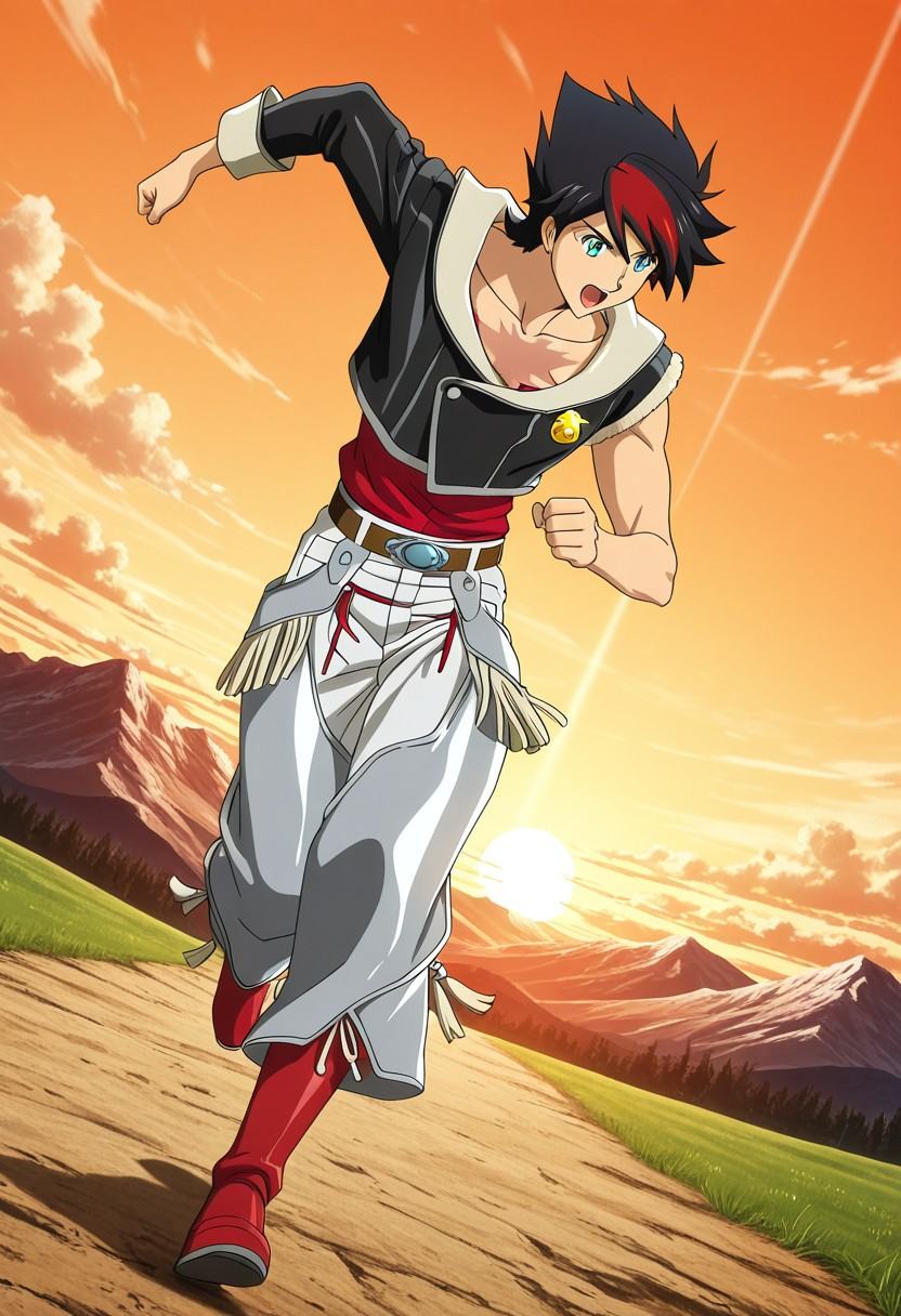 Anime male character,  バック•アロウ,  two-tone hair: black hair on Tensor.Art