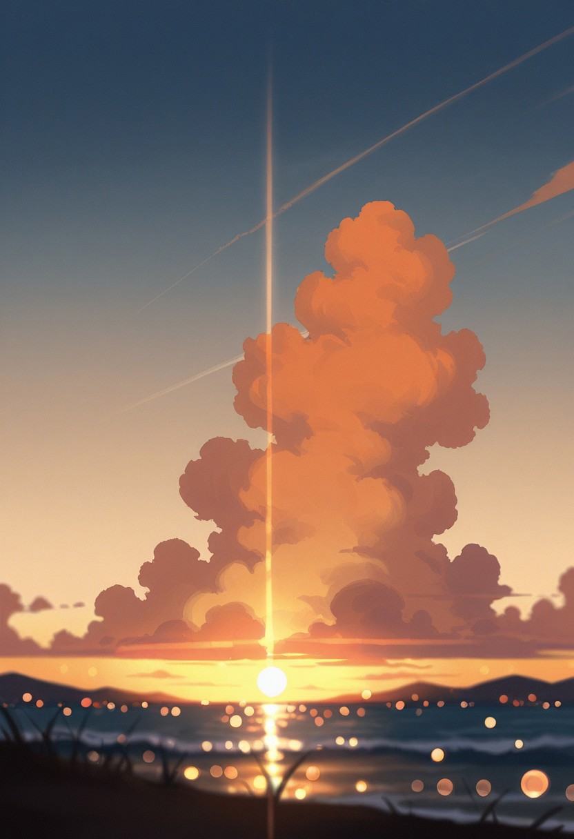 landscape,  A peaceful sea scene bathed in the warm glow of golden hour,  where soft light transforms the landscape into a...