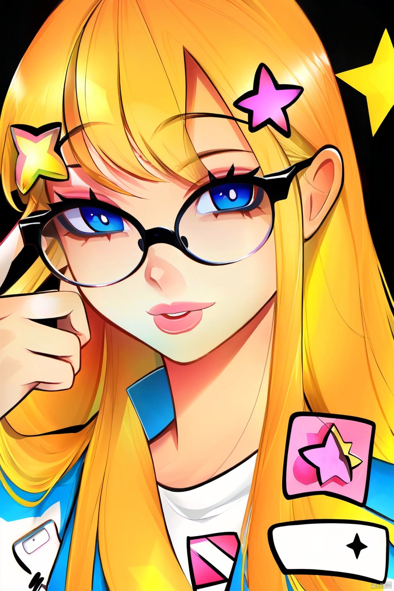 saibo, 1girl, phone, solo, cellphone, long hair, star \(symbol\), glasses<lora:EMS-380362-EMS:1.000000>