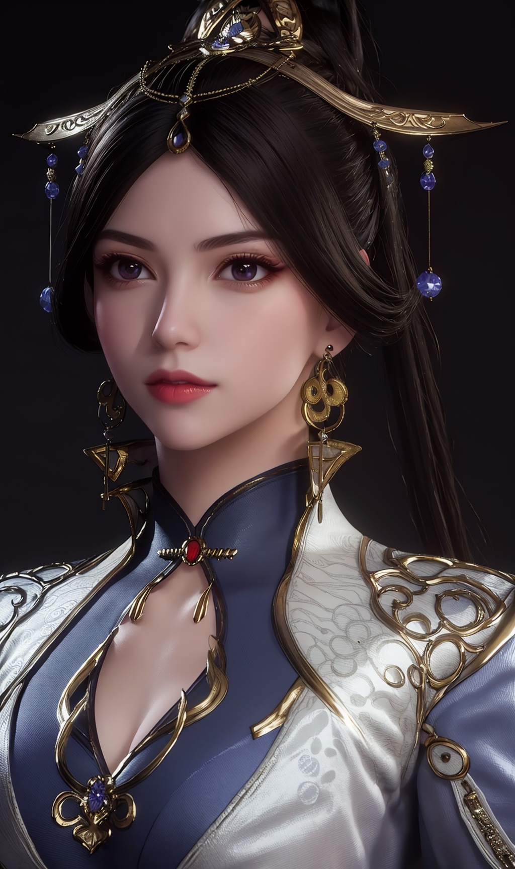 masterpiece,(best quality),3d,makeup,official art, extremely detailed cg 8k wallpaper,((crystalstexture skin)), (extremely delicate and beautiful),highly detailed,1girl,solo,long hair,headwear,((portrait)),(black_hair),((dress)),(collar:1.000),((upper_body)), (medium breasts),((hair_ornament)),((looking_at_viewer)),((Facing the camera)),, <lora:hipoly3DModelLora_v10:0.3>