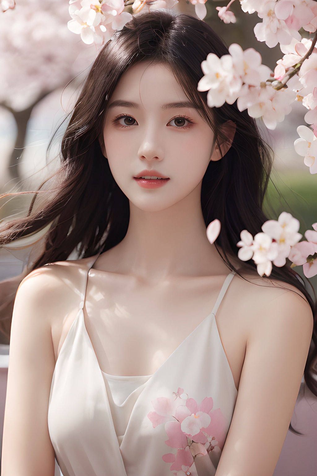 <lora:0810_01:0.7>,a girl with a dreamy expression,surrounded by floating cherry blossom petals in a soft breeze,springtime magic,gentle radiance.korean girl,black hair,, 1girl,realistic,masterpiece, best quality, photorealistic, HDR,detail
