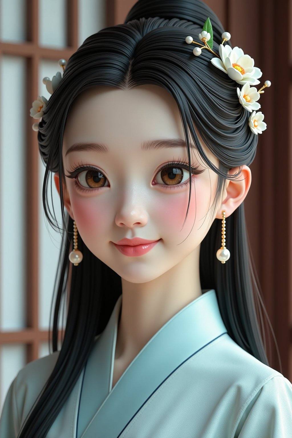 This is a highly realistic CGI image of a young Asian woman with fair skin,  delicate features,  and large on Tensor.Art