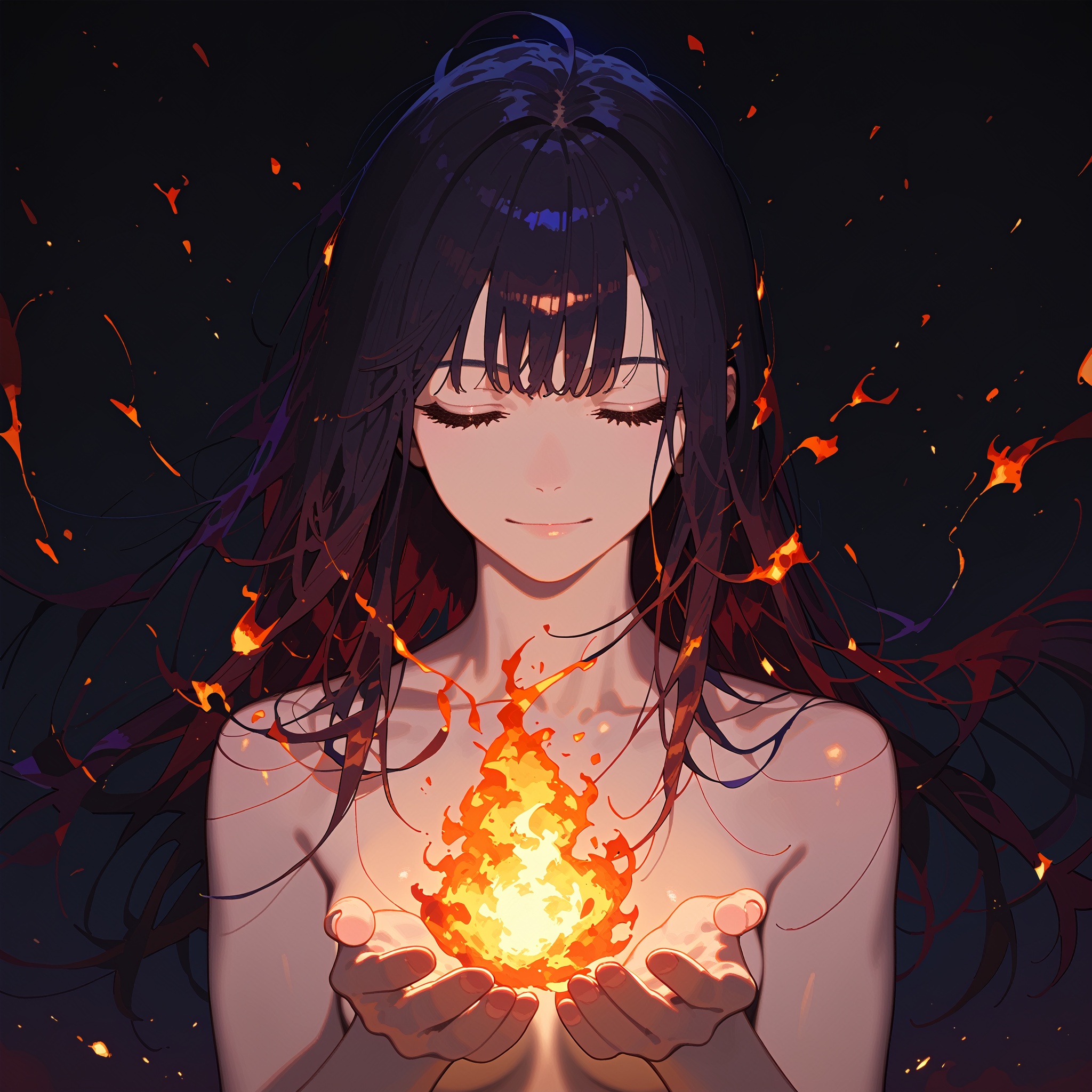 1girl,  closed eyes,  fire on Tensor.Art