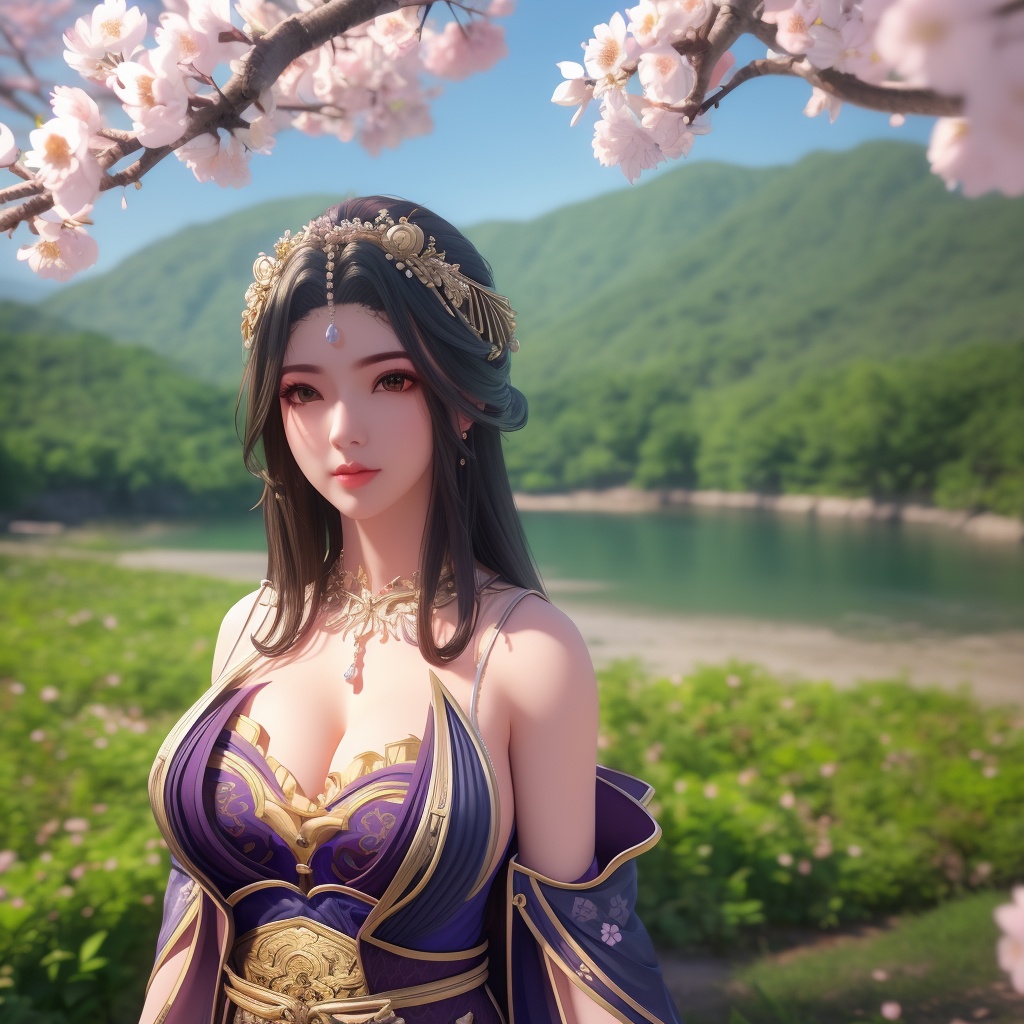 <lora:642-DA-完美世界-龙女:0.8>(,1girl, ,best quality, ),looking at viewer,  ,ultra detailed background,ultra detailed background,ultra realistic 8k cg,, ,masterpiece, (( , )),, ,   plum blossoms,    ,,  (cleavage), (), ,,