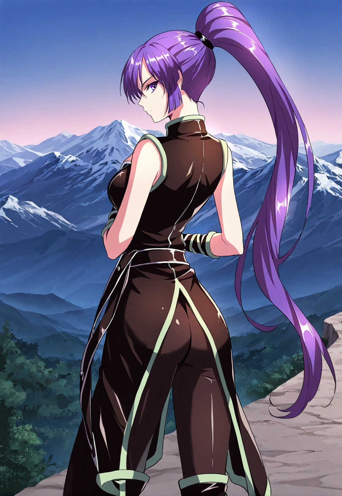 1 girl,  solo,  purple hair on Tensor.Art