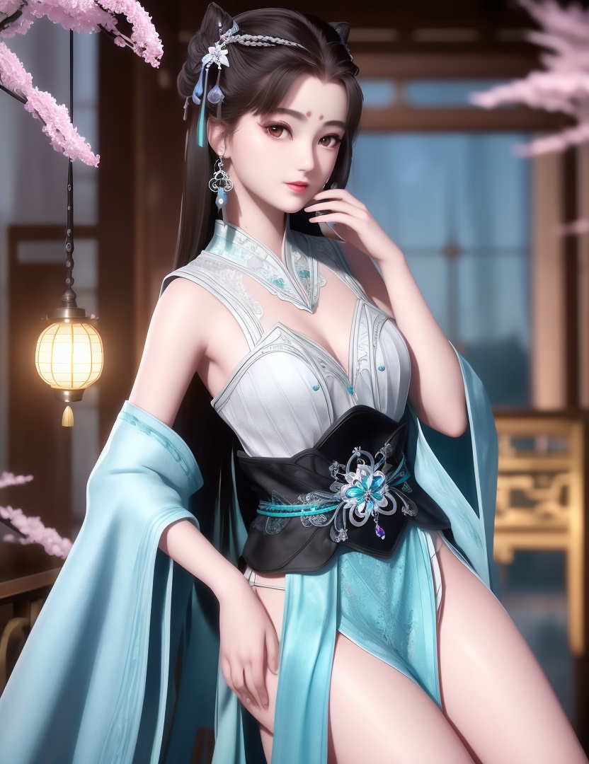 ultra realistic 8k cg, picture-perfect face, flawless, clean, masterpiece, professional artwork, famous artwork, cinematic lighting, cinematic bloom, perfect face, beautiful face, fantasy, dreamlike, unreal, science fiction,  beautiful clothes, lace, lace trim, lace-trimmed legwear,  (rich:1.4), prestige, luxury, jewelry, diamond, gold, pearl, gem, sapphire, ruby, emerald, intricate detail, delicate pattern, charming, alluring, seductive, erotic, enchanting, hair ornament, necklace, earrings, bracelet, armlet,halo((,1girl, ,))(((,teenage,full moon,lantern, cherry blossoms, 1girl, tree, spring_\(season\), solo, black_hair,chinese clothes,looking at viewer, upper body, ))) <lora:DA_LanLingEr:0.6>