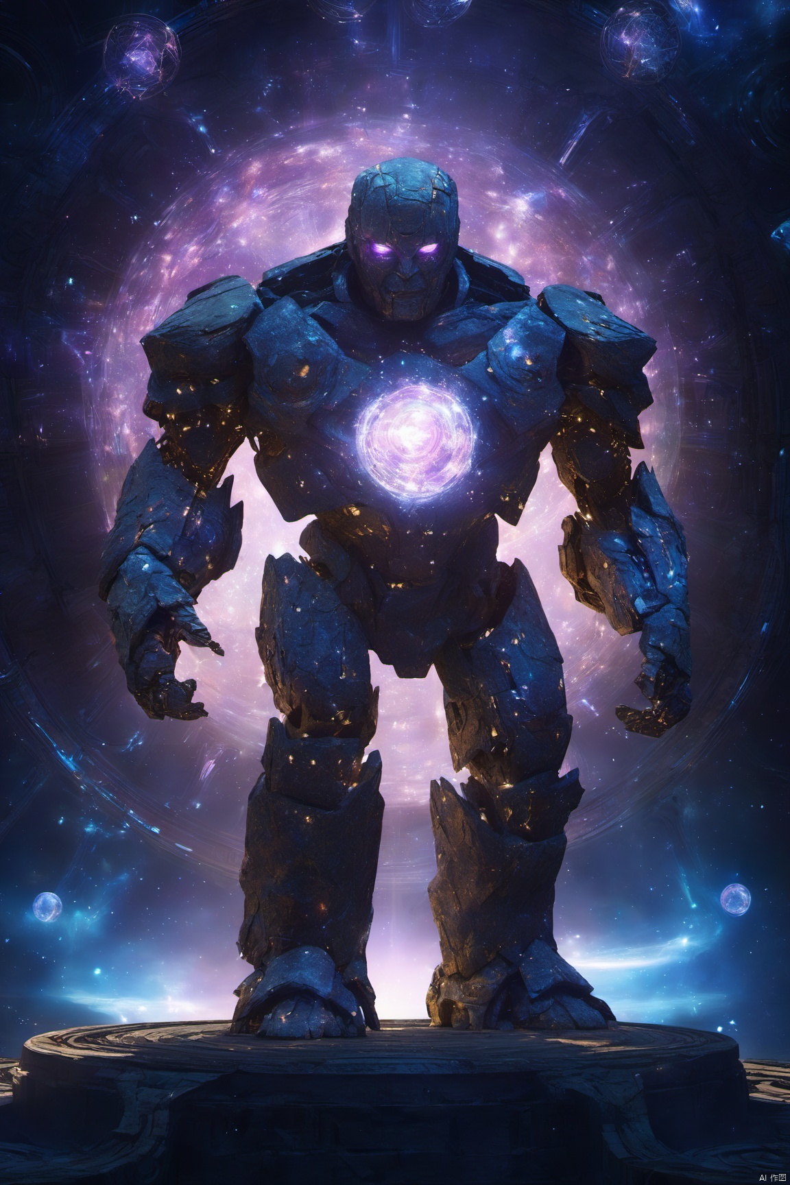 (Magic Universe,  Fantasy Style :1.5)(Complex Detail)(Advanced Color)(Science Fiction concept Light) The Golem's body is a magical array,  its limbs covered with flashing magic runes and mysterious spells,  as if it were the guardians of the magic world. The arms and legs of the golem stretched out as if they were unleashing magic,  and every movement was a magical show,<lora:EMS-47404-EMS:0.700000>,<lora:EMS-47988-EMS:0.400000>,<lora:EMS-40002-EMS:0.300000>