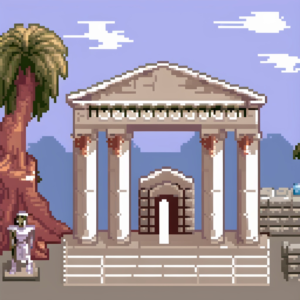 24-bit pixel art,  ancient Greek city,  with marble temples and mythological creatures on Tensor.Art