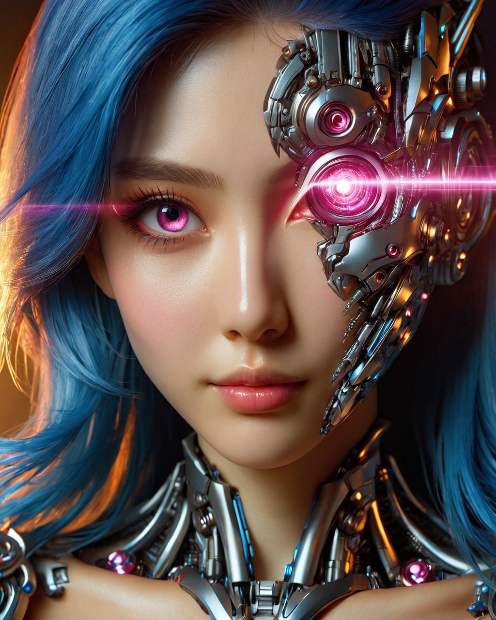 gmlm, masterpiece,(best quality:1.3),ultra high res,raw photo,detailed skin,beautiful lighting,(realistic, photo-realistic:1.4),1girl,full body,The background is a mecha,blue Hair,<lora:gmlmSDXL-000014:0.9>(extremely detailed CG unity 8k wallpaper,masterpiece, best quality, ultra-detailed, beautiful detailed eyes:1.2),best illumination, (best shadow, an extremely delicate and beautiful, bloom),1gril,solo,pink eyes,pink hair, smile,