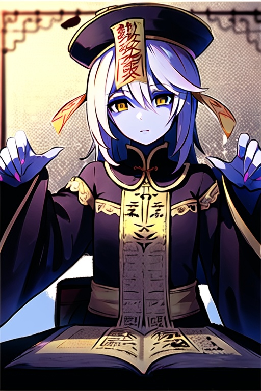 1girl,wsjs,jiangshi,chinese zombie,yellow paper,spell,