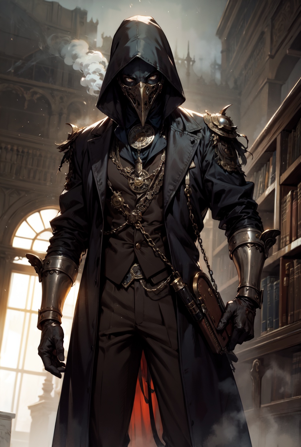 Tall man,  plague doctor,  dark brown outfit on Tensor.Art