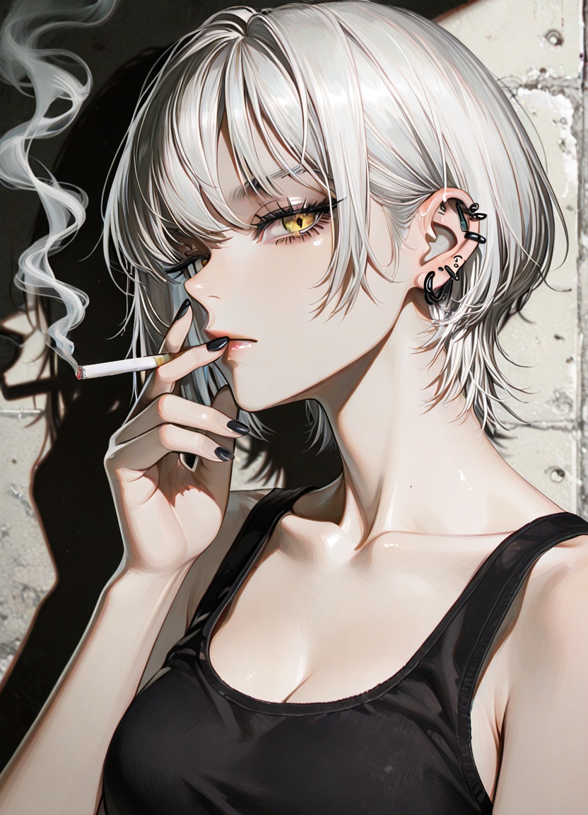 1girl,  cigarette,  solo on Tensor.Art