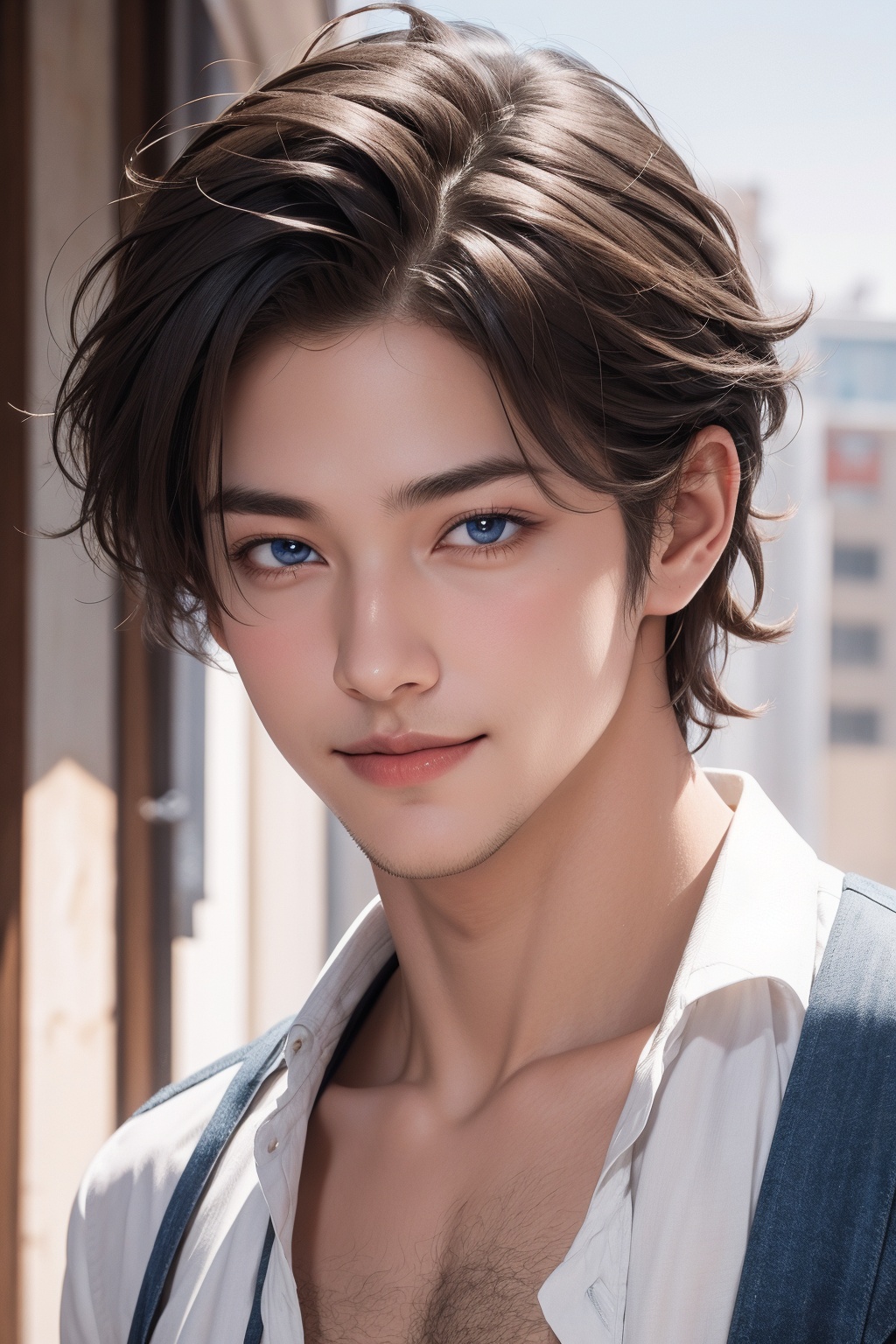 1boy,  handsome male supermodel,  ultra short messy light brown hair on Tensor.Art