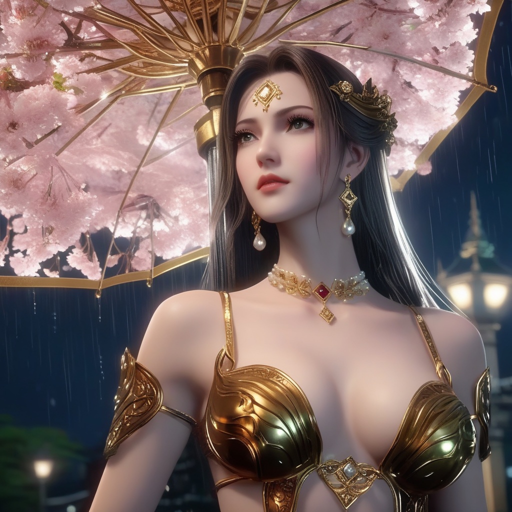 <lora:846-DA-XL-武庚纪-天使圣王:0.8>, (,1girl, ,best quality, ),, ,ultra detailed 8k cg,            cinematic lighting, cinematic bloom, (( , )),,  , unreal, science fiction,  luxury, jewelry, diamond, pearl, gem, sapphire, ruby, emerald, intricate detail, delicate pattern, charming, alluring, seductive, erotic, enchanting, hair ornament, necklace, earrings, bracelet, armlet,halo,masterpiece, (( , )),,  ,cherry blossoms,(((, night,night sky,lamppost,  ultra high res, (photorealistic:1.4), raw photo, 1girl, , rain, sweat, ,wet, )))(( , ))   (cleavage),spread legs,
